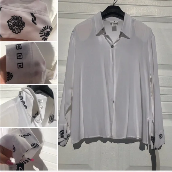NWT Beachy White Casual Button Down Shirt - Picture 1 of 8